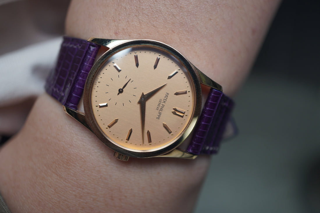 Bespoke purple lizard strap for a Patek Phillipe 3796R