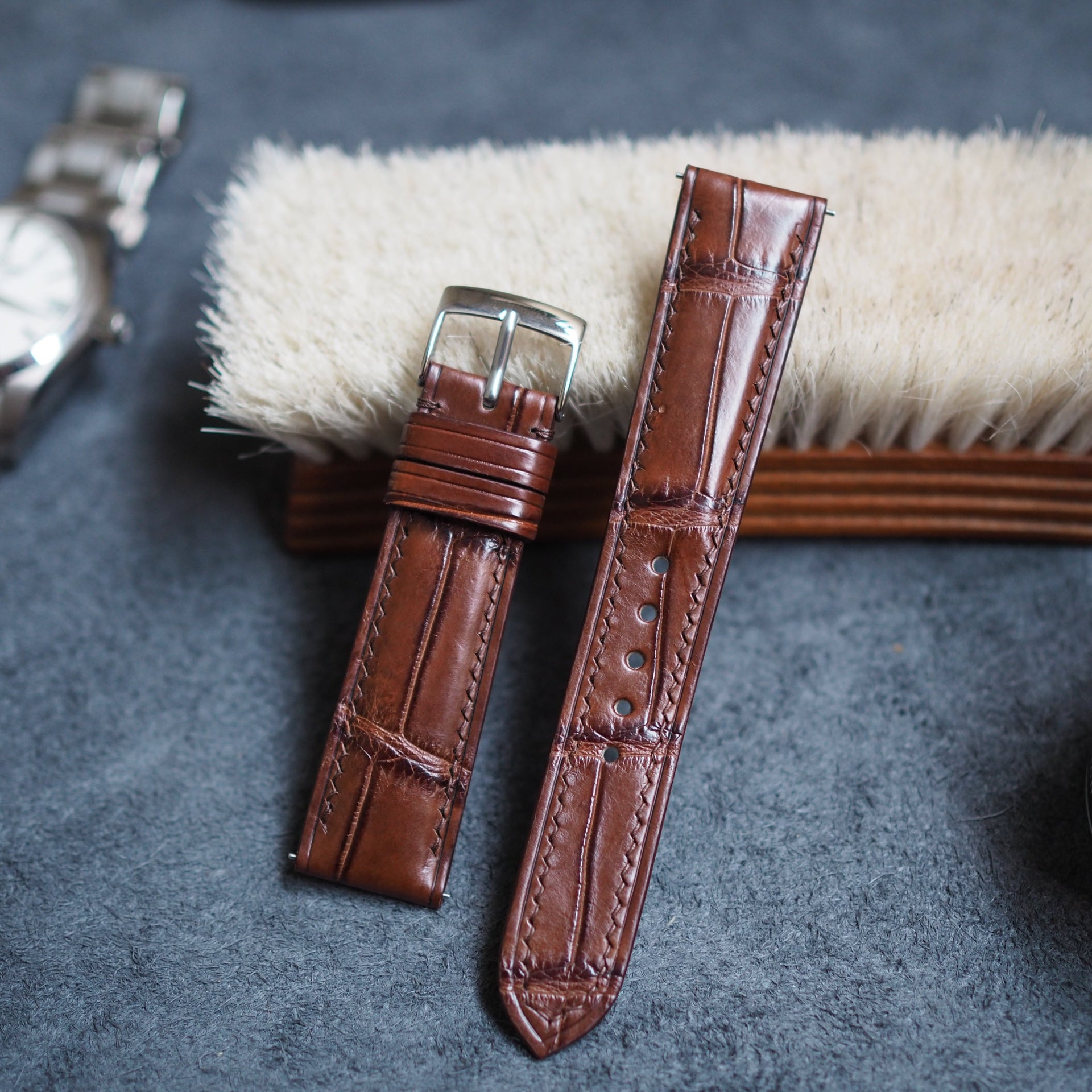 Sangle Bracelet En Vrai Crocodile - Sans Coutures - Largeurs 18/14 Et 18/16 Mm - Fait Main En Italie